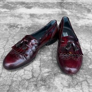 Vintage 90's ALFANI MADE IN ITALY Black Cherry red shiny leather tassel loafers